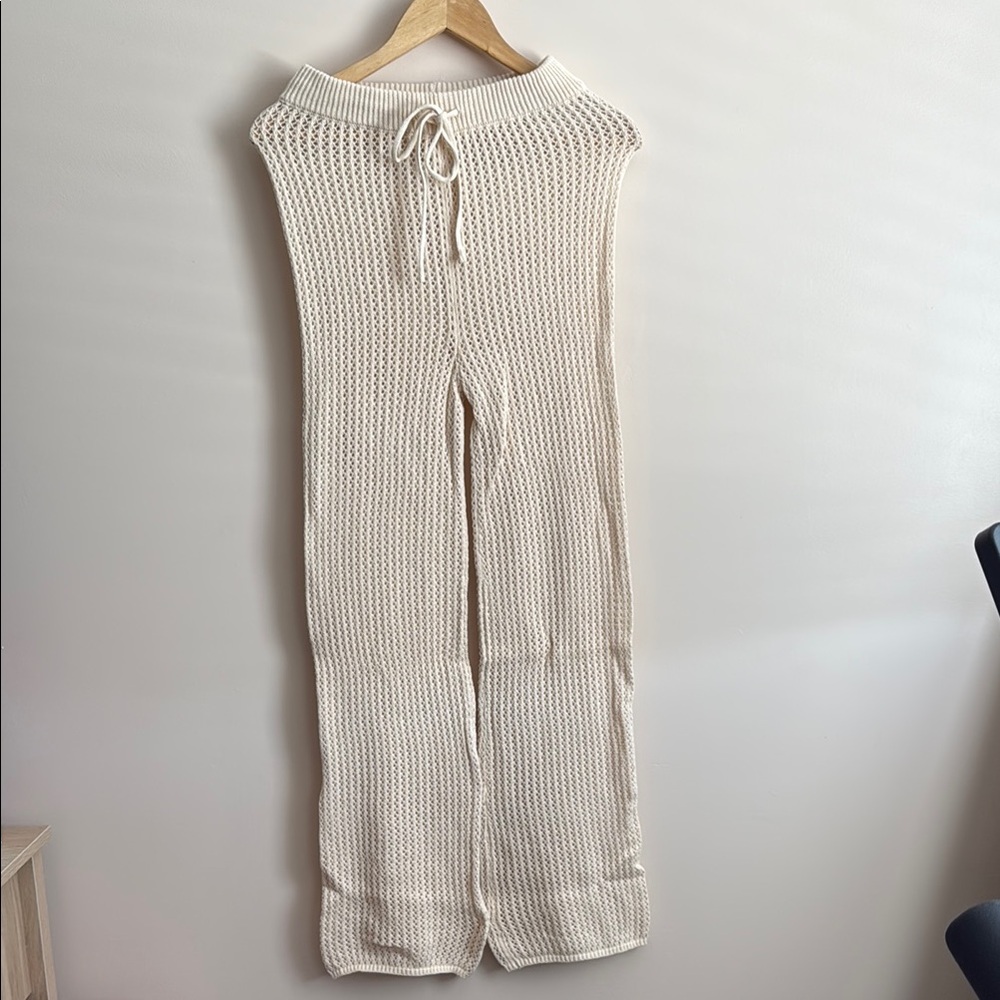 Cream Knit Wide-Leg Pants
